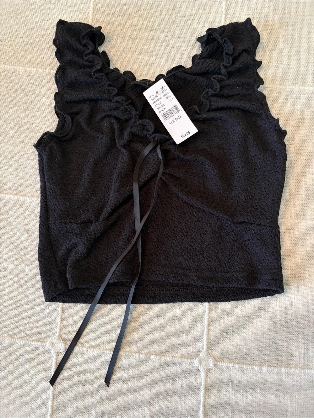 Brandy Melville Black Ruffle Tie-Front Crop Top